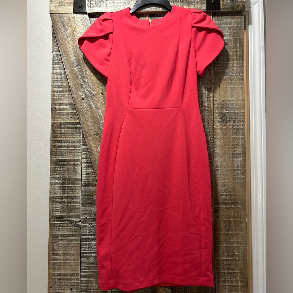 Calvin Klein Orange Sheath Dress with Puff Cap Sleeves